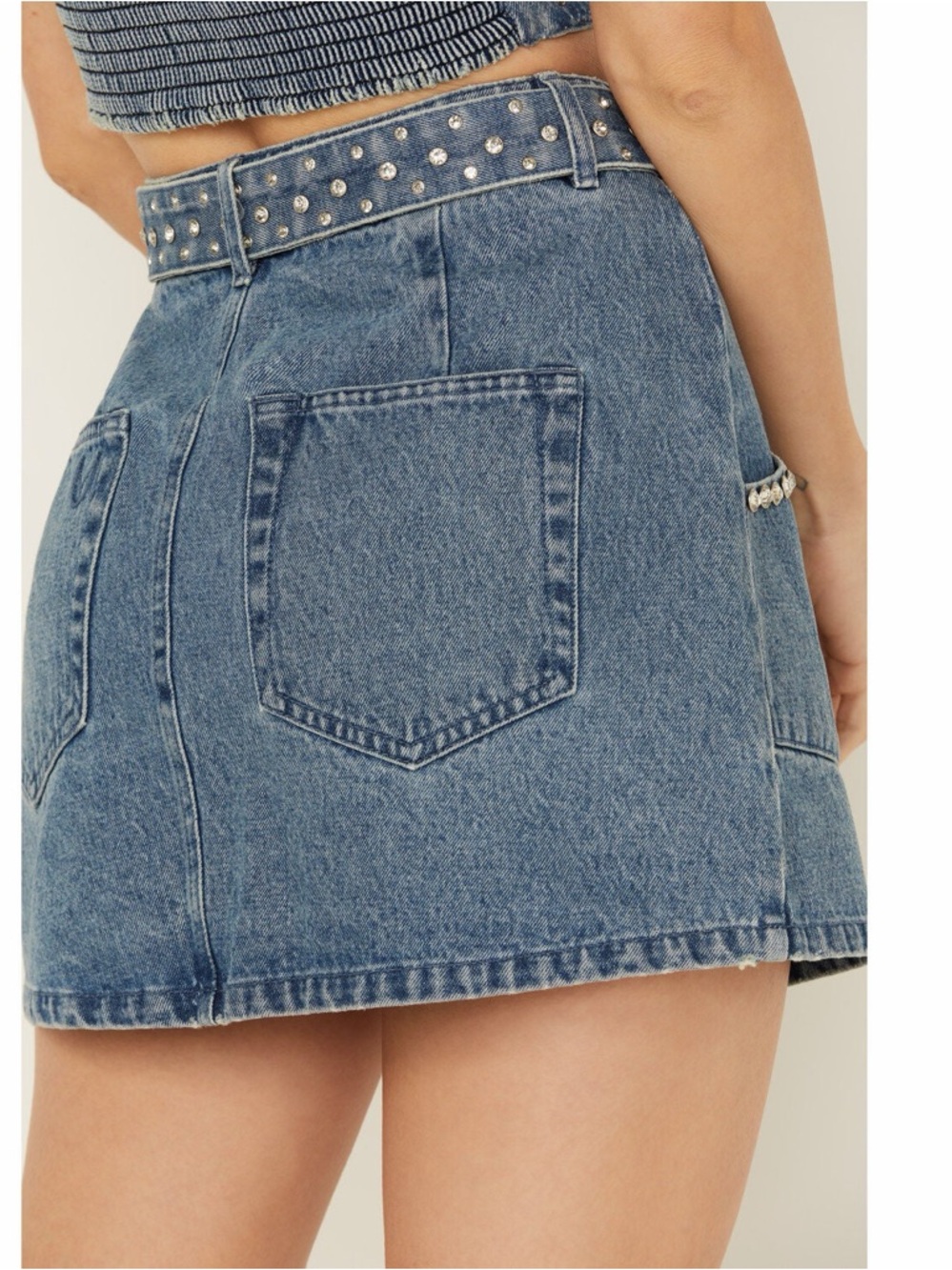 Show Me Your MuMu Denim Mini Skirt with Studded Belt - Blue - Picture 5 of 11
